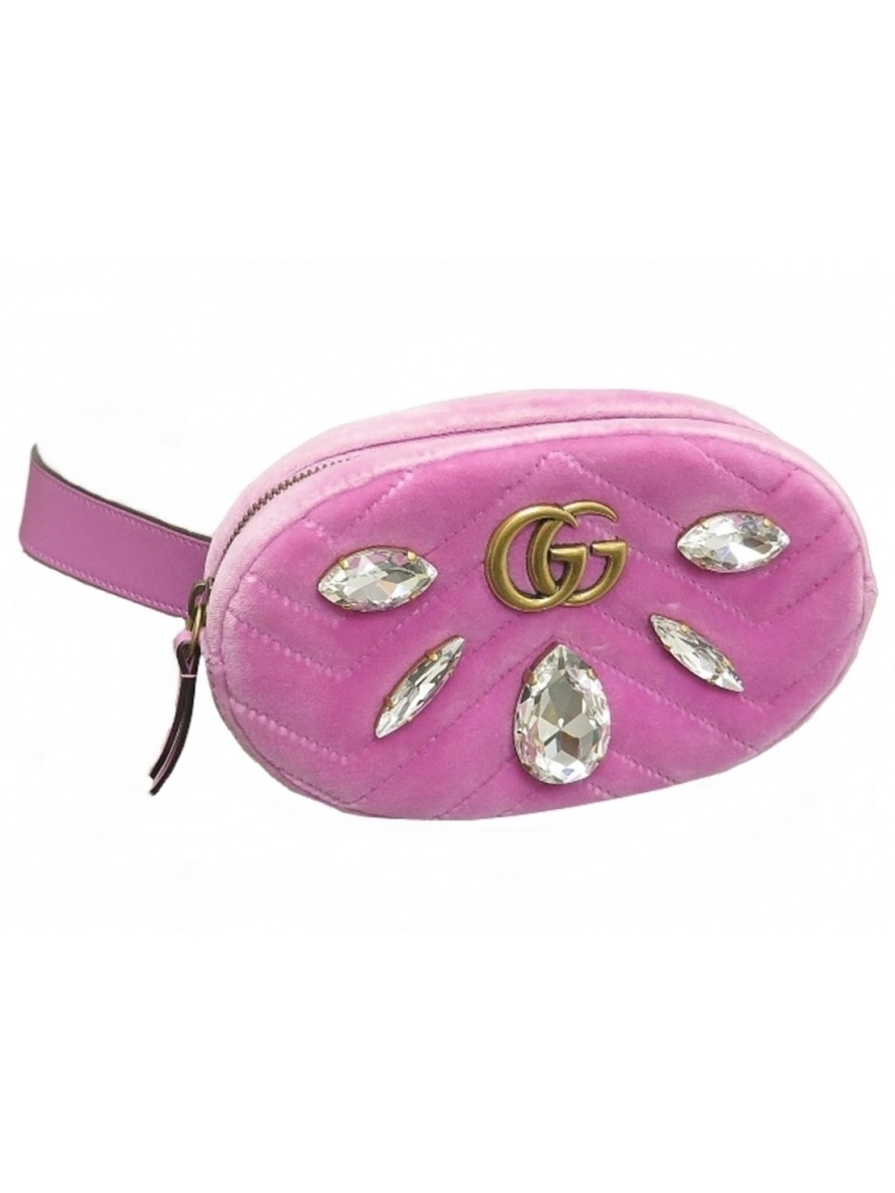 Gucci Pink Velvet Crystal GG Belt Bag